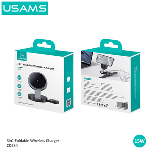 USAMS CD234 10W 15W estación de <span class=keywords><strong>carga</strong></span> rápida plegable 3 en 1 cargador inalámbrico magnético para iPhone 16 15 14 13 12 iWatch <span class=keywords><strong>AirPods</strong></span> - Product Image 6