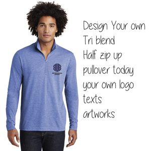 2025 Men's Custom Design 1/4 Zip Pullover ST407 with Your Own Text Logo Posicharge Tri Blend Promotional Polo Shirts - Product Image 2