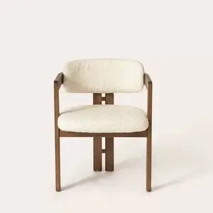 2024 ออกแบบใหม่โมเดิร์นสีขาว Shearling เชอร์ปาเบาะเก้าอี้รับประทานอาหารเก้าอี้