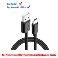 Kabel USB Type C Kustom USB 2.0 a Male ke Kabel Type-C 3FT 1M 0.5M Hitam Pengisian Cepat Kabel Pengisi Daya Ponsel