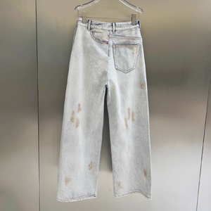 Jeans déstructurés à effet usé et teinture délavée pour hommes, coupe droite ample, modèle pionnier en gros - Product Image 6