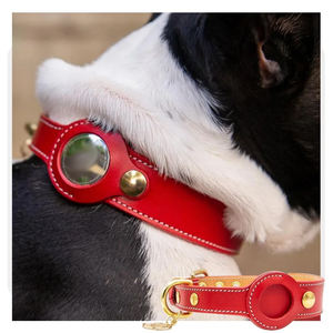 Luxus-Airtags-Haustier halsband aus echtem Leder Verstellbare Hunde halskette für Welpen Mittlerer Hund Anti-Lost-Haustier halsband mit Airtag-Halter - Product Image 5