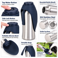 Nouvelle gamelle pliable en silicone de haute qualité pour chien, 24 oz, en acier inoxydable 304, avec bouteille d'eau portable et couvercle à sangle pour les promenades en extérieur