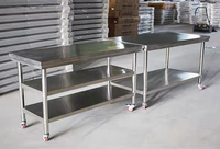 Chariot de service hôtelier en acier inoxydable 304 durable avec roulettes, table de travail moderne, facile à nettoyer, équipement de cuisine mobile