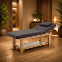 Table de massage en bois massif à 2 sections, table de soin du visage à cadre fixe avec étagère de rangement pour spa, salon de beauté, salon