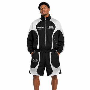 Ensemble coupe-vent DCY tout noir et gris, survêtement personnalisé pour homme, collection 2026, coupe-vent surdimensionné sur mesure - Product Image 1