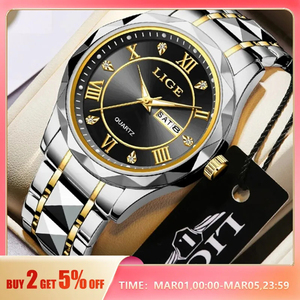 Para LIGE 89116, reloj de pulsera de cuarzo de lujo para hombre, cronógrafo de acero resistente al agua de marca superior, función luminosa, estilo empresarial, cuero - Product Image 2