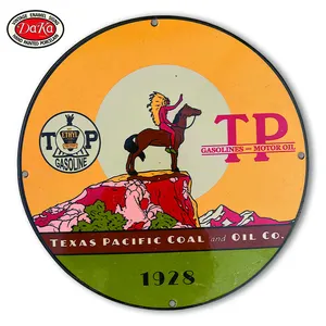لافتات جراج على شكل فحم تكساس باسيفيك من البورسلين مطلي بالمينا لوحة ديكور منزلي