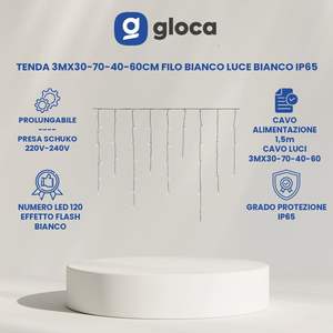 Guirlande lumineuse LED Gloca 3m, fil blanc, IP65, lumière blanche 5000K, éclairage de fête - Product Image 2