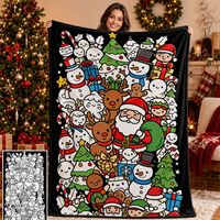 Couverture de Noël à colorier soi-même, double couche en flanelle, à peindre à la main, style graffiti, cadeau de Noël