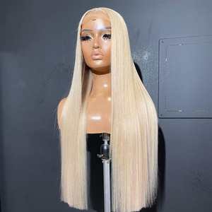 Pelucas de Cabello Humano Liso Extremo con Frontal Completo, <span class=keywords><strong>Rubio</strong></span> Platino, Cabello Virgen Natural, Pelucas Sin Pegamento con Encaje Frontal Pre-Arrancado para Mujer - Product Image 1