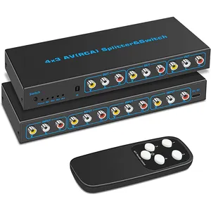 RCA AV Splitter Switch 4 in 3 Out RCA Switcher Box Video L/R Stereo Audio AV Selector Box 4 x3 Composite Switcher