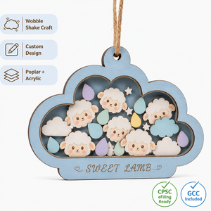Ornamento a Forma di Agnello Nuvola Oscillante |   Pannelli in compensato di pioppo con gocce di pioggia acriliche effetto tremolante |   Decorazioni per Cameretta Neonato a Tema Pecorella |   Nome Personalizzabile - Product Image 1