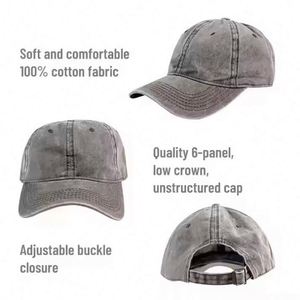 Casquette de sport unisexe 100 % coton à 6 panneaux, nouveau design, casquette de baseball effet vieilli, sangle réglable, logo brodé personnalisé, tissu éponge à carreaux - Product Image 2