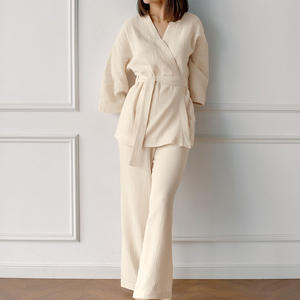 Ensemble pyjama boutonné à manches personnalisées pyjama confortable en satin, pour femmes vêtements de nuit en coton doux vêtements de détente/ - Product Image 5