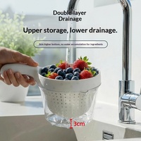 Nieuwe dubbelwandige fruitwasbak met handvat en afwateringsysteem, fruit- en groentegereedschap