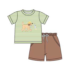 Ensemble de vêtements pour enfants RTS Fishing Dog Print Casual, t-shirt et short, 2 pièces, vente en gros, coton et élasthanne, printemps automne - Product Image 4