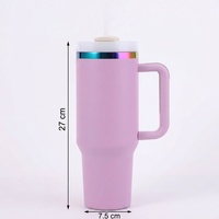 Gobelet isotherme personnalisé de 40 oz en acier inoxydable 304 à double paroi, réutilisable, plaqué arc-en-ciel, avec poignée et couvercle à paille pour le voyage