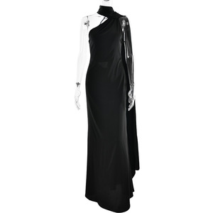 Robe de soirée longue asymétrique à dos nu avec ruban et taille naturelle pour femme - Product Image 5