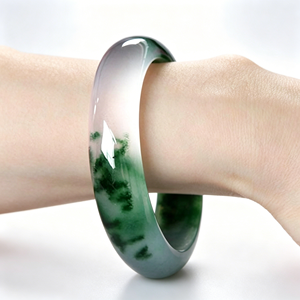 Brazalete de Jade de Cuarzo Natural para Mujer, con Patrón de Flores Azules, Brazalete de Tres Secciones con Flores Flotantes - Product Image 2