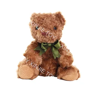 San valentino bella seduta marrone orsacchiotto bambola peluche nastro orso bambola di nozze sciarpa di seta peluche regalo di nozze