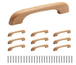 प्राकृतिक लकड़ी कैबिनेट रसोई कैबिनेट और दराज के लिए ठोस लकड़ी के हैंडल खींचता है - 5" लंबाई 3-3/4" छेद अंतराल