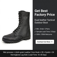 Bottes tactiques en cuir noir pour hommes, à lacets, avec double couche supérieure, œillets et semelle en caoutchouc à chevrons, vente directe d'usine