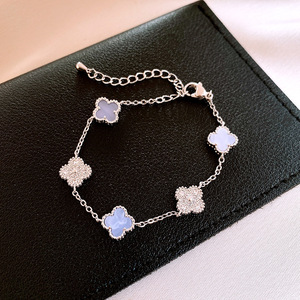 Luxury High-End Women's Four-Leaf Clover Chain Link <b>Bracelet</b> Geometric Trendy Design <b>Copper</b> Alloy Gold Plating ZIRCON - Product Image 5
