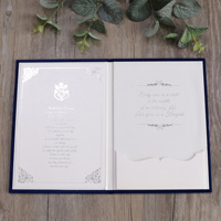 Carte de table d'anniversaire personnalisée en velours bleu marine avec estampage à chaud en blanc, cartes d'invitation de mariage