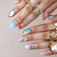 Ongles en acrylique à presser, forme amande, motifs colorés en strass, pois, rayures, étoiles, longueur moyenne, options de logo personnalisables, pour fêtes