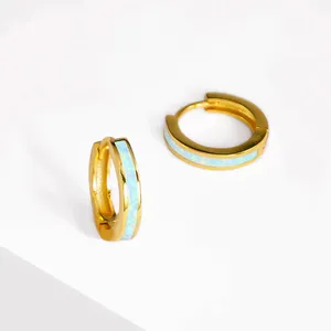 Vibrant minimalist jewelry Blue & Green Gemstone Earrings Cartilage Earlobe Fire Opal Hoop Earrings Opal Inlay Huggie Earrings
