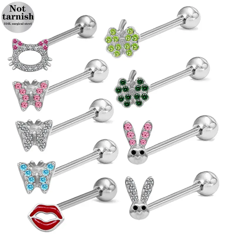 NUORO-Anillos de Acero Inoxidable 316L para Mujer, Piercing de Circón para Lengua de Gato, Mariposa, Conejito