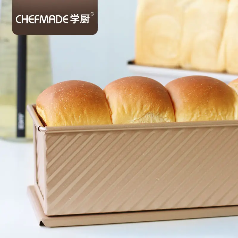 CHEFMADE 0,66lb Kapasitas Adonan Tidak Lengket Persegi Panjang Kotak Roti Bakar Mini Datar Pullman Panci Roti dengan Bibir
