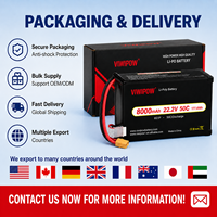 Paket Baterai Lipo 8000mAh 22.2V 50C 6S Berkualitas Tinggi dengan Tingkat Pengosongan Tinggi dan Colokan Kustom untuk Multirotor FPV UAV.
