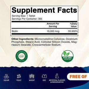 Vanwin OEM 10000 Mcg Vitamina H 365 Tabletas Queratina Ácido hialurónico Biotina pura para el crecimiento de uñas de la piel del cabello para adultos recién nacidos - Product Image 3