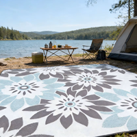 Tapis de camping extérieur floral rectangulaire, antidérapant avec dos en caoutchouc, style moderne, en polypropylène tissé plat, fin et léger