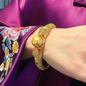 กำไลข้อมือไข่มุกสีทองวินเทจใหม่สไตล์นางสนมของจีนเครื่องประดับไร้ที่ติ - Product Image 5