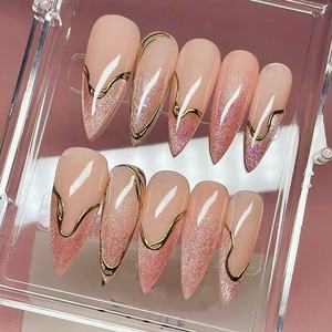 Faux ongles en acrylique réutilisables faits à la main, carrés, élégants, couleurs mélangées, design français élégant <span class=keywords><strong>pour</strong></span> l'art des ongles à presser, salon - Product Image 6