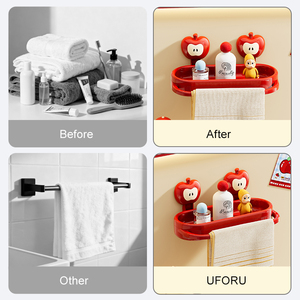 UFORU Étagère murale multifonctionnelle de drainage et de rangement pour serviettes, pour salle de bain et toilettes, design style pomme, en plastique - Product Image 3