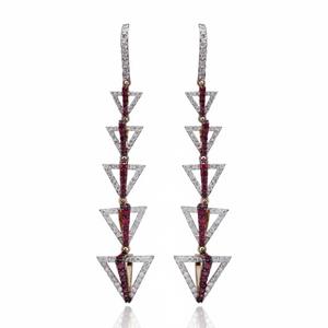 Boucles d'oreilles longues exclusives en rubis et diamants, fabrication haut de gamme, bijoux fins, pierres précieuses scintillantes en rubis et diamants pour femmes - Product Image 2