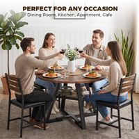 Table à manger ronde rustique avec pieds en métal en forme de X et étagère de rangement intégrée, table en bois imperméable pour la cuisine