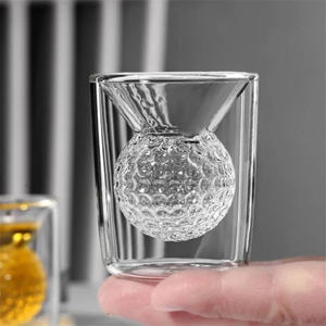 Accessoires pour boissons Sans BPA Faits à la main Clairs Cute Luxury <span class=keywords><strong>Whisky</strong></span> <span class=keywords><strong>Golf</strong></span> Ball Shaped Double Wall High Borosilicate Glass Wine Cups - Product Image 4