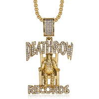 Kalung Liontin Hip Hop Deathrow Records Anti Karat Lapis Emas 18k untuk Pria, Bahan Baja Tahan Karat 316l, Grosir