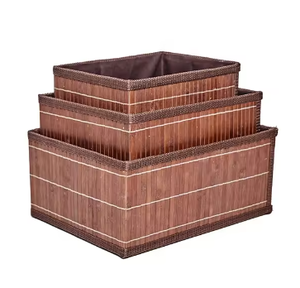 Rectangle écologique et marron fort SET 3 panier de rangement en bambou pour la maison, vendable en gros - Product Image 3