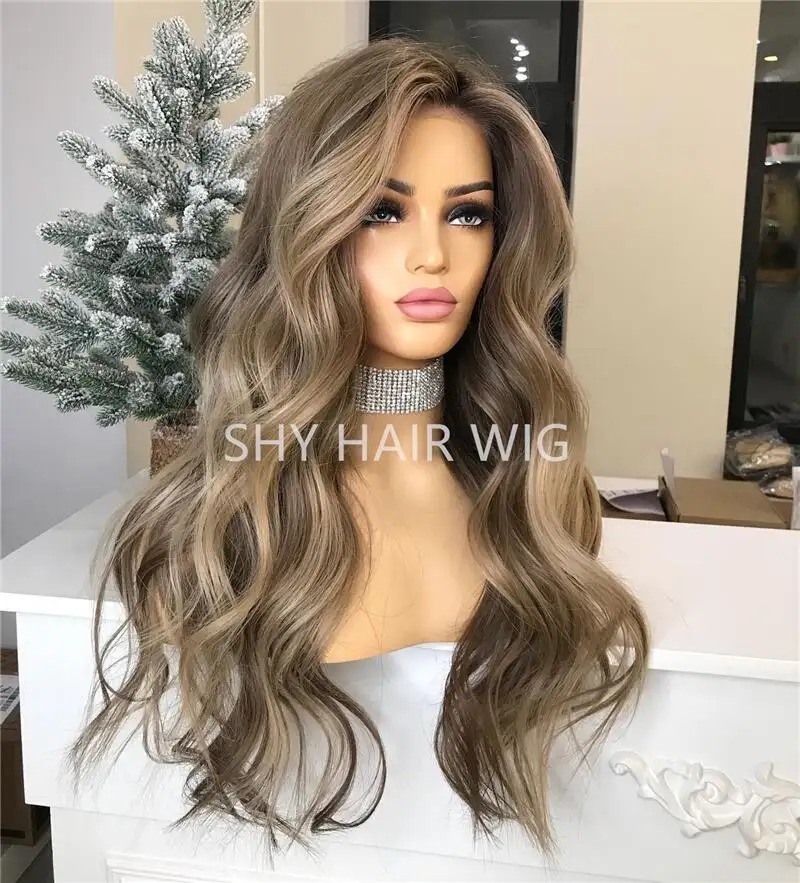 Wig depan renda Pirang madu gelombang tubuh modis Wig rambut manusia pirang sorot Wig rambut manusia Perruque Naturel Avec Frontal untuk wanita putih