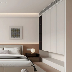 Armoire moderne au toucher doux, minimaliste, avec bureau intégré et coiffeuse, sans poignées, placard de chambre encastré en MDF, pour projets scolaires - Product Image 5