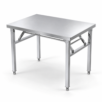 Supplier Terpercaya Meja Kerja Stainless Steel Anti Karat Kaki Persegi Satu Tingkat 304 Industrial untuk Dapur Komersial