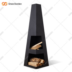 GNEE Contemporary Corten Steel Fireplace Wood-Burning Eco-Friendly Outdoor Chiminea Wood Storage 50000-74999 BTU for Garden - Product Image 1