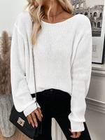 Pull en tricot à manches longues et col rond simple en dentelle pour femmes, décontracté au quotidien, printemps et automne
