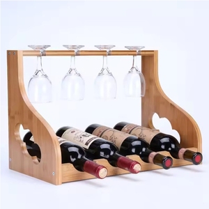 Support à vin en bambou naturel, porte-bouteilles, séchoir à verres, présentoir <span class=keywords><strong>de</strong></span> comptoir, décoration pour la maison, la cuisine et le bar - Product Image 3